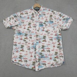 MBX Hawaiian Shirt Mens Large Multicolor Flamingo Cotton Tropical Button Front